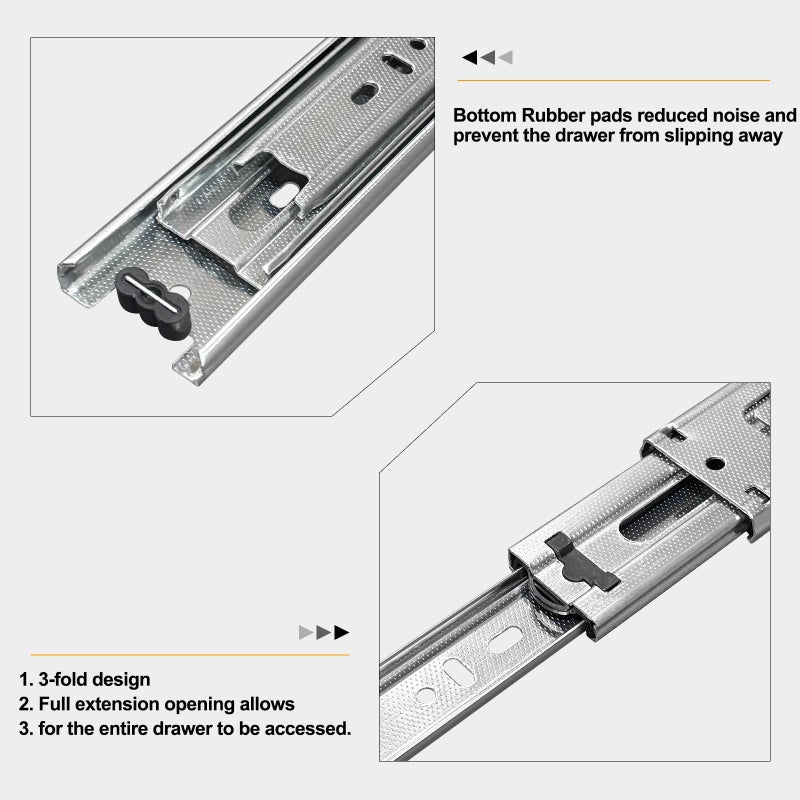 FCOUMY 10 inch Drawer Slides 4 Pairs (8pcs) Full Extension Ball Bearing Drawer Slide 3 fold Full Stretch Side Mount Drawer Slides 100 LB Capacity Drawer Slide 10"" Silver - Image 4
